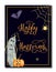 Halloween. Lettering. Happy halloween lettering watercolor card. Card with pumpkins, cobwebs and spider, and a bat on a