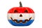 Halloween in Luxembourg concept. Evil carved pumpkin with Luxembourgish flag, 3D rendering