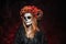 Halloween makeup idea Catrina Calavera skull with horns, closed eyes