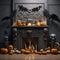 a halloween mantel filled with pumpkins