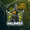 Halloween mascot logo design vector with modern illustration concept style for badge, emblem and tshirt printing. angry pumpkin