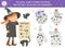 Halloween matching game with witch and potion ingredients. Autumn math activity for preschool children. Educational printable