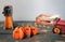 Halloween with mini pumpkins and vintage farm decor