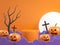 Halloween Mockup Podium Concept Pumpkin In The Fog With Moonlight Background 3d Render