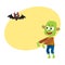 Halloween monsters - green zombie and vampire bat, cartoon vector illustration