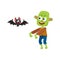 Halloween monsters - green zombie and vampire bat, cartoon vector illustration