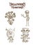 Halloween monsters scary sketch style cartoons set