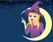 Halloween Moon Witch Stars Background