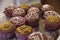 Halloween muffins with cobweb decoration