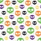 Halloween multicolor skull seamless pattern, vector illustration