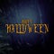 Halloween mysterious background of dark and haunted forest with text.