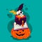 Halloween mystic - modern cartoon style colored poster