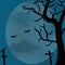 Halloween night background and Bats Fullmoon Halloween party. illustration