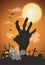 Halloween night background,zombie hands and full moon.Vector ill