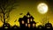 Halloween Night Castle in Yellow Background