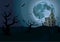 Halloween night: full moon beautiful castle or chateau light ins