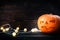 Halloween Night Pumpkin dark wooden background