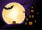 Halloween night, purple sky and full moon background