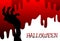 Halloween night red blood background,zombie hands.Vector