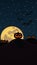 Halloween night scary smiling pumpkins walking down the hills under the full moon vector illustration