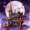 Halloween.Night scene with moon,horror house,bats,old withered tree