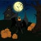 Halloween night vector illustration. Stuffed pumpkin