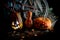 Halloween october holiday orange pumpkin and candles with