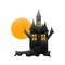 Halloween one black castle and orange moon,water color painting picture