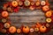 halloween orange autumn pumpkin leaf background wooden season fall maple wood. Generative AI.
