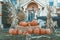 Halloween outdoor pumpkin decorations in front of house yard