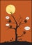 Halloween owls and tree on moon background,Vector illustrations