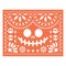 Halloween Papel Picado design with skulls and pumpkin scary face, Mexican paper cut out pattern - Dia de Los Muertos, Day of the D