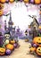 A Halloween parade with colorful floats and marching bands halloween frame border