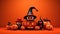 Halloween parade on orange background, 3D rendering