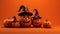 Halloween parade on orange background, 3D rendering