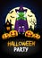 Halloween party banner. Poster with witch and funny pumpkins. Happy Halloween graphic design