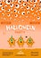 Halloween party banner. Pumpkin characters and eyes falling from the sky