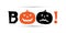 Halloween party banner. Stylized inscription BOO with pumpkin.