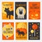 Halloween party banners, cards and posters in flat style