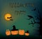Halloween party card. silhouettes of a family of pumpkins, tree, crows, owl, witch, bats, spider and cobweb