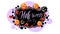 Halloween party, creative invitation poster with graffiti style. Template with bubbles, autumn leafs and Halloween balloons