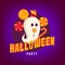 Halloween Party Cute Ghost Lick A Candy Poster Illustration Flat Design