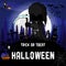 Halloween Party Design template, with witch, dark peaper, pumpkin and lamp