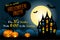 Halloween party invitation template with haunted house, scary pumpkins, bats, ugly trees