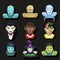Halloween party role characters avatar bust icons flat design greeting card template vector illustration