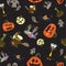 Halloween party seamless pattern design. All hallow eve repetitive print. All saints holiday repeating background for wrapping pa