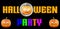 Halloween Party - A spooky Halloween Party banner with a scary vampire pumpkin with glowing eyes, in front of the moon