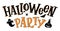 Halloween party text banner with ghost, pumpkin, bat and spider. Handwritten Halloween lettering for flyer, poster, greeting card