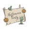 Halloween Party Vector Banner Template. Hand Drawn Scroll Paper Background, Taod, Candle, Pumpkin and Zombie Arm Sketch