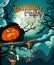 Halloween party vector invitation card with creepy jack pumpkin